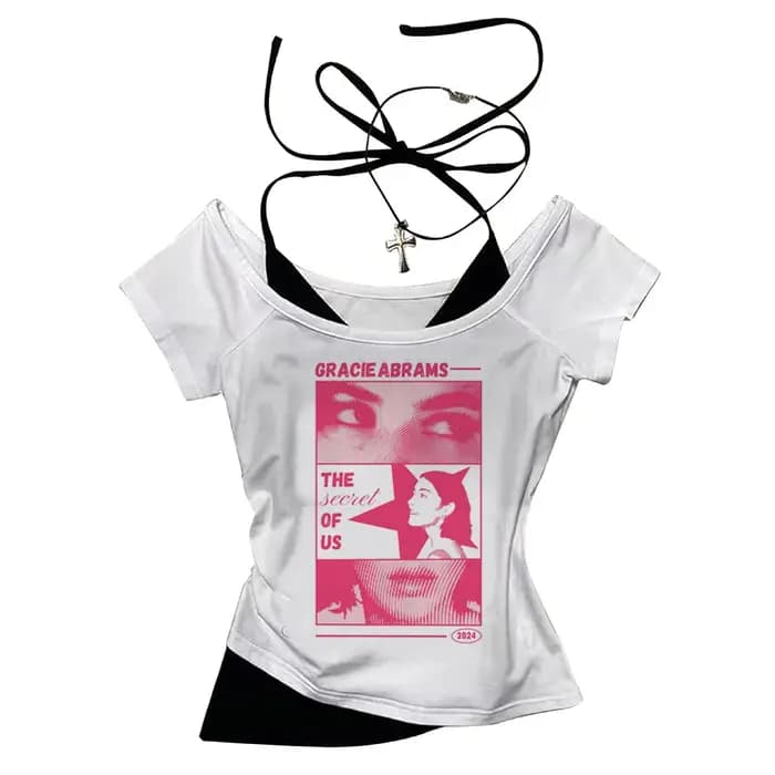 Gracie Abrams crop top fée Streetwear esthétique gothique recadrée Grunge vintage adolescents t-shirts