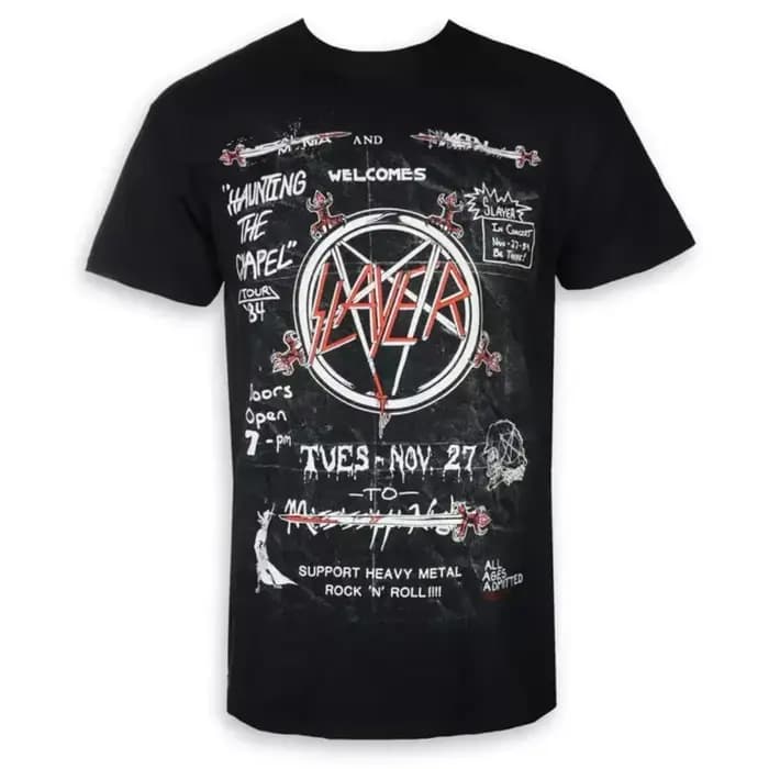 T-shirt en coton avec impression inspirante Slayer - Hell Awaits Tour