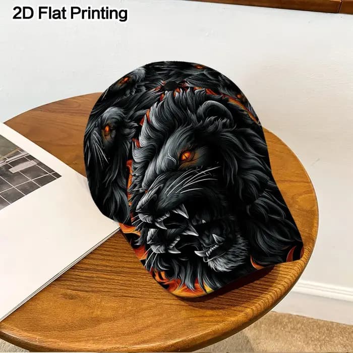 Casquette de baseball classique avec un design plat 2D d'un lion noir flamboyant