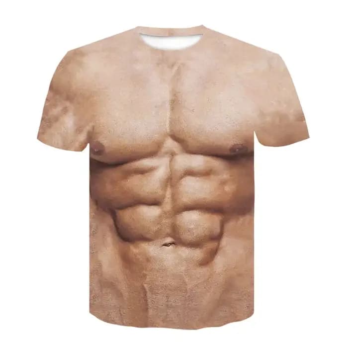 T-shirt graphique drôle pour homme avec poitrine poilue, imprimé 3D, faux abdominaux, manches courte