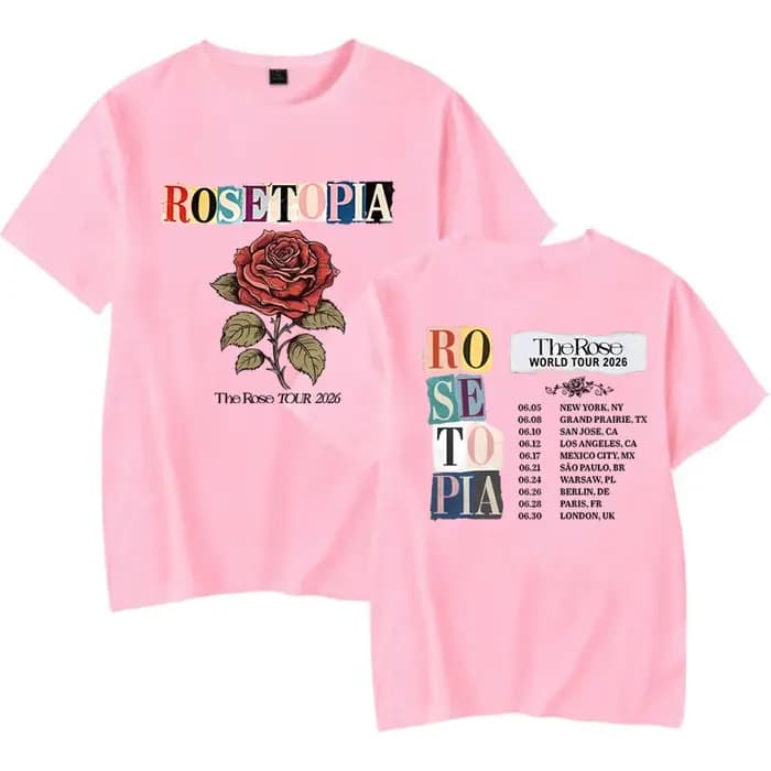 T-shirt K-pop The Rose avec impression double face The Rose Rosetopia World Tour 2026, T-shirt Vinta