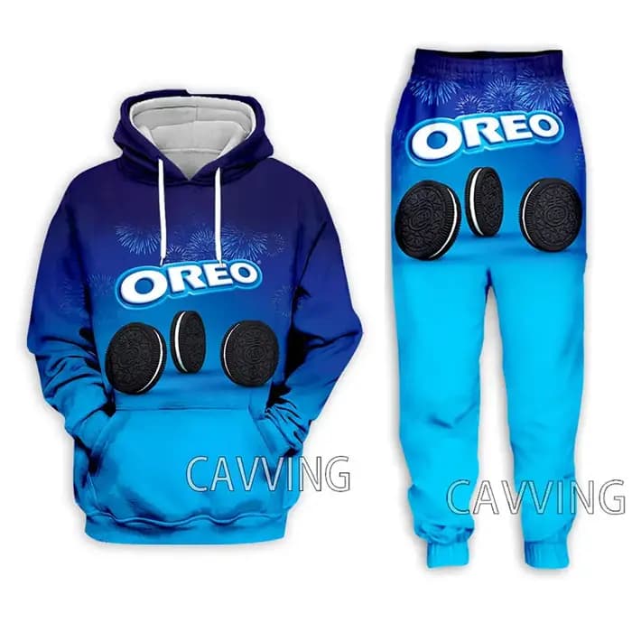 OREO-Sweat à capuche et pantalon de jogging College en 3D pour hommes et femmes, sweats à capuche dé