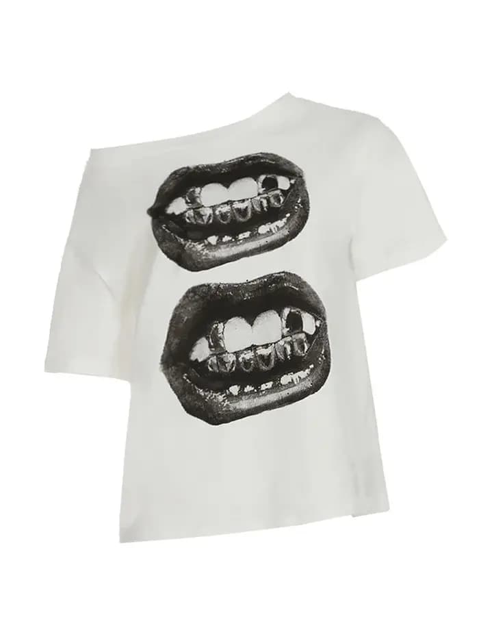 American Street Hip Hop bouche imprimé T-shirt ample femmes personnalisé haut décontracté
