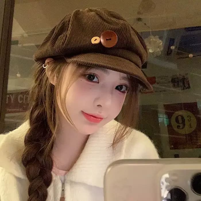 RICYGVM – casquette octogonale en velours côtelé pour femmes