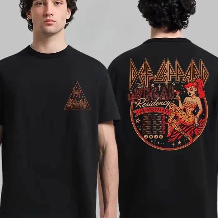 Def Leppard Las Vegas Residency 2026 T-shirt graphique Léopard et Poker