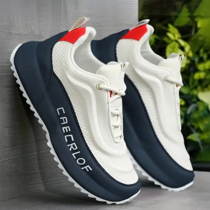 Baskets Chunky Blanches et Bleu Marine pour Hommes avec Accents Rouges