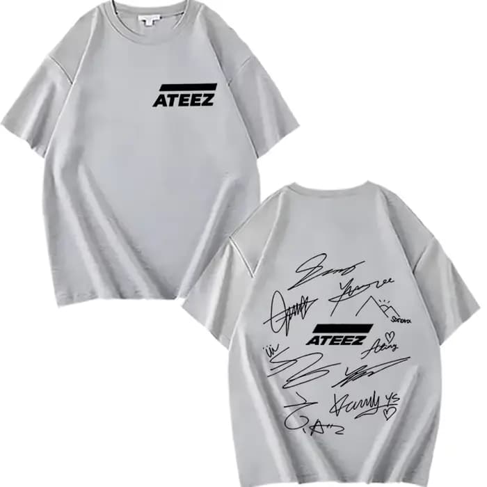 T-shirt ATEEZ World Tour avec signatures des membres du groupe et imprimé géométrique au dos, t-shir