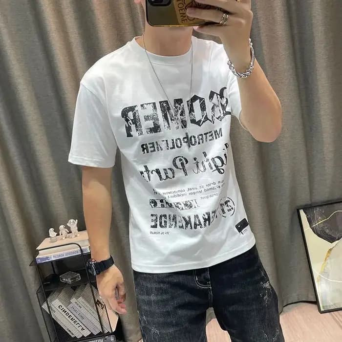 Hommes vêtements été à la mode Vintage lettre imprimer coton basique t-shirt mâle décontracté col rond manches courtes ample confortable hauts