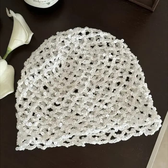 Casquette tissée à paillettes rétro Vintage, chapeau seau en tricot creux à paillettes, bonnet fin Y