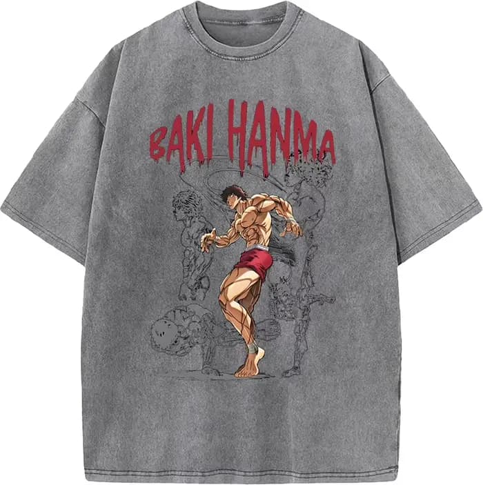 Manga Baki imprimé T-shirt Harajuku Vintage lavé surdimensionné