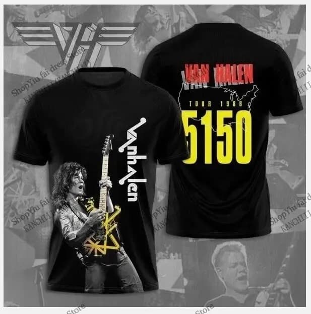T-shirt imprimé 3D vintage du groupe de rock Van Halen