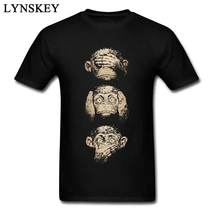 Wise Monkeys-T-shirt funky pour hommes, Tees de peinture rétro, Top en coton, Tissu à manches courte