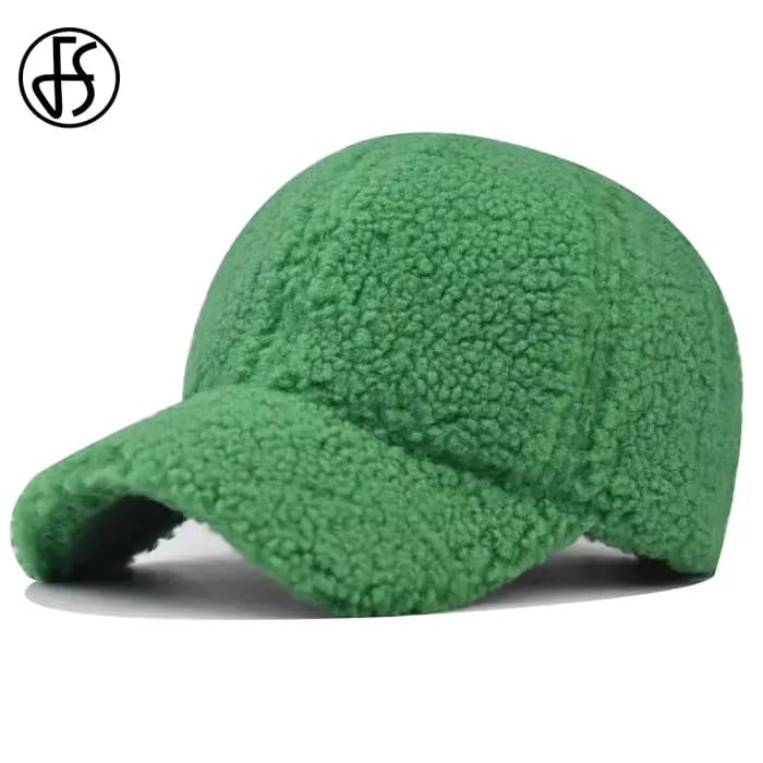 Casquettes de baseball en laine d'agneau vert beige FS pour hommes