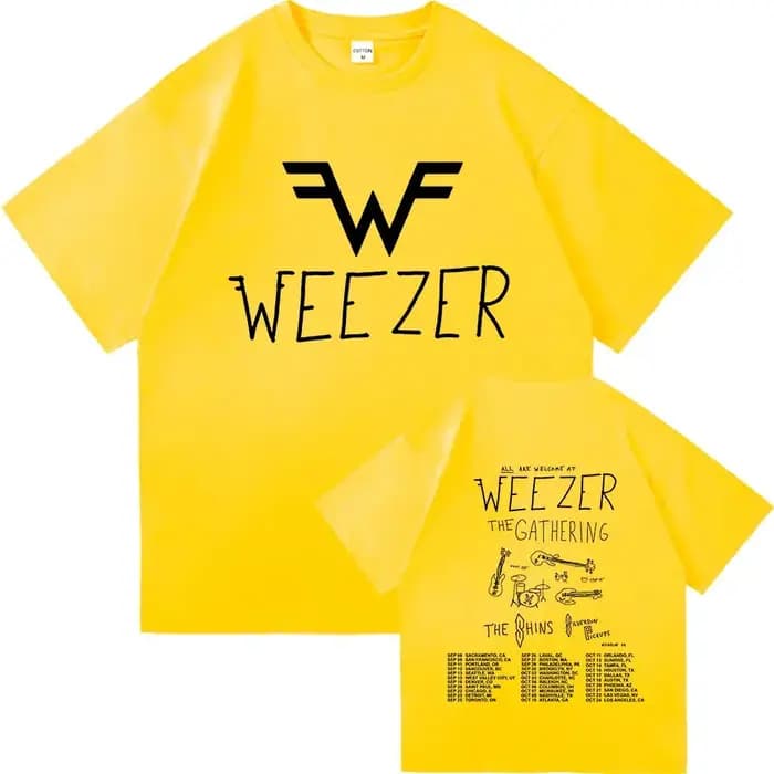 Weezer The Gathering Tour 2026 T-shirt en coton doux pour femmes/hommes, t-shirt d'été à manches courtes et col rond, Design imprimé graphique
