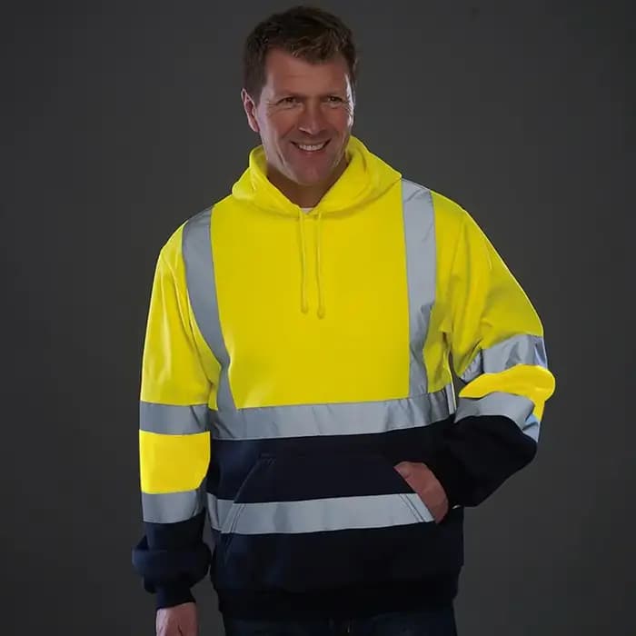 Hi Vis – sweat à capuche avec poche pour homme, haut à cordon de serrage, pour travaux de Construction, urgence sur la route