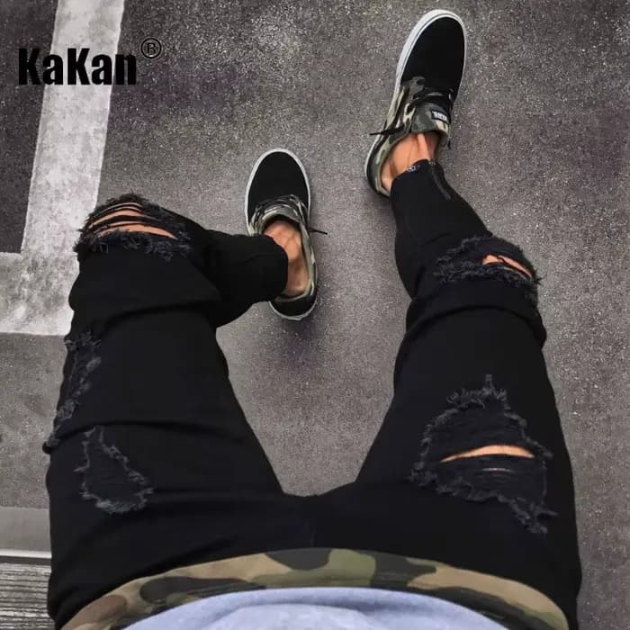 Kakan-nouvelles jeans déchirés noirs pour hommes