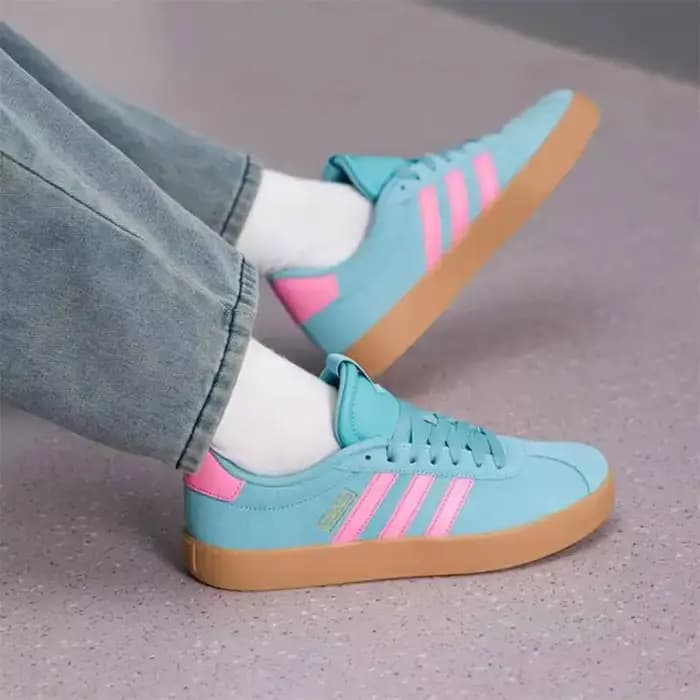 Chaussures de skate authentiques en daim cyan rose avec semelle en caoutchouc