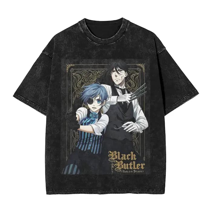 Anime noir majordome graphique T-shirt pour hommes femmes vêtements été coton doux à manches courtes