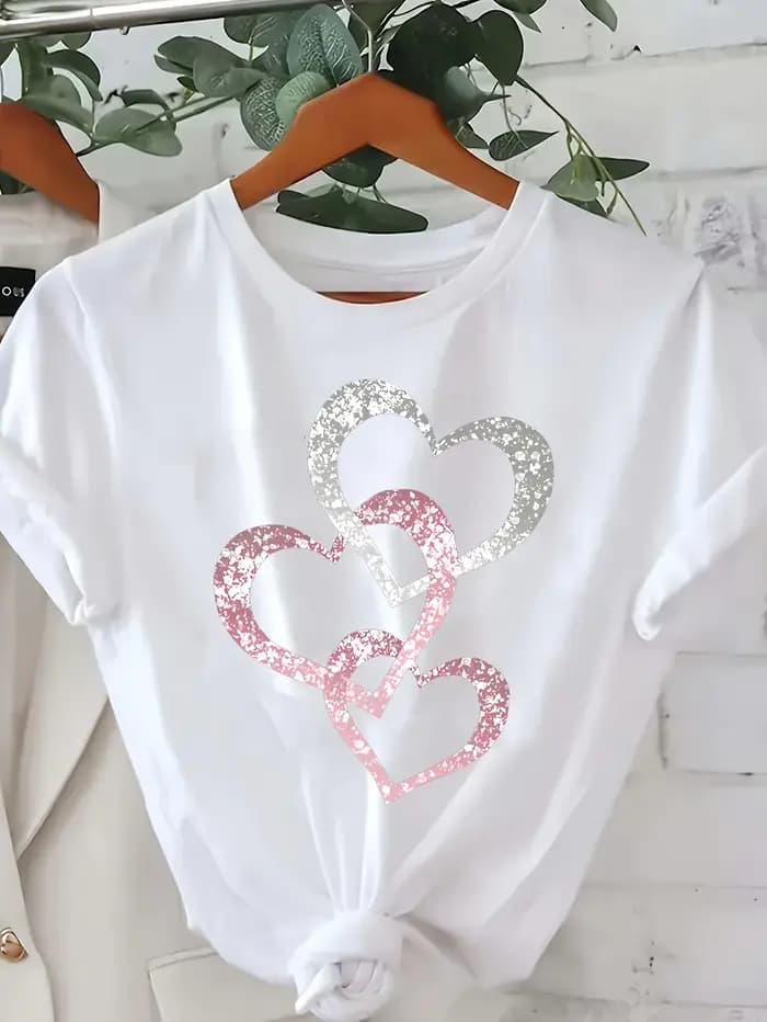 T-shirt à manches courtes pour femmes, vêtements décontractés avec trois vêtements esthétiques, moti