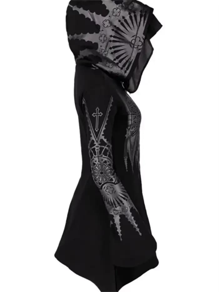 Street Goth Style Punk noir Long haut à capuche Harajuku rétro foncé Grunge Y2K imprimer sweats 2022