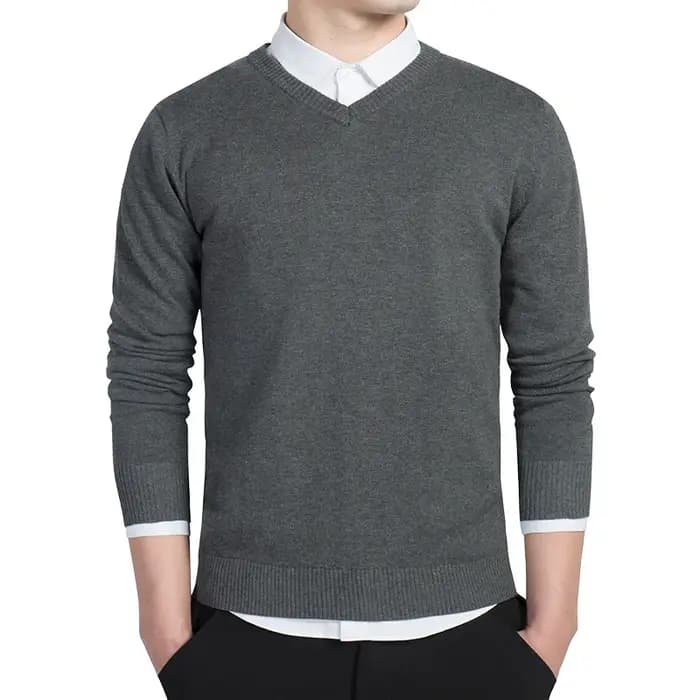 Pull Homme 2026 Automne Décontracté Col V Uni en Coton Tricoté Marque Vêtements Coupe Slim Pulls Masculins