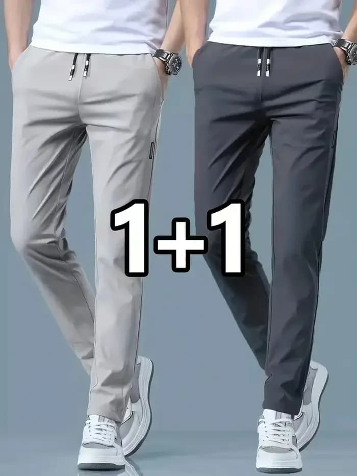 2026 Lot de 2 Pantalons de jogging décontractés pour homme en soie glacée, extensibles, coupe slim,