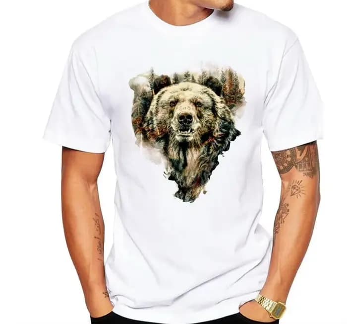 T-shirt à manches courtes imprimé ours de la forêt pour hommes