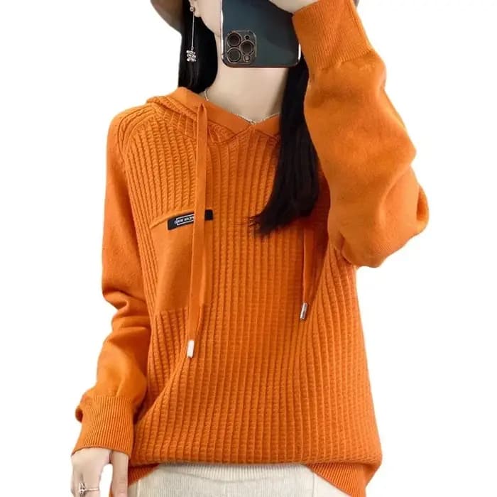 Sweat à capuche court tricoté pour femmes, à la mode, Style ample, Design coréen, épais, hiver, manches longues, couleur unie, printemps automne