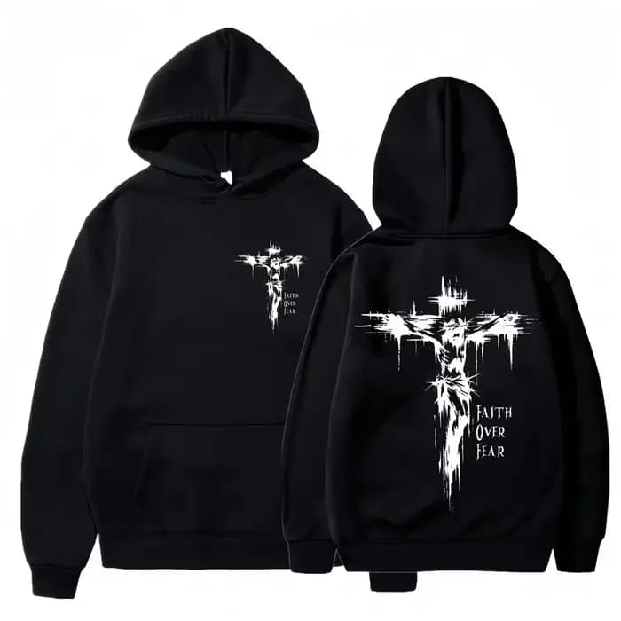 Sweat à capuche pour homme avec imprimés de croix religieuse et de textes motivants, style pull-over