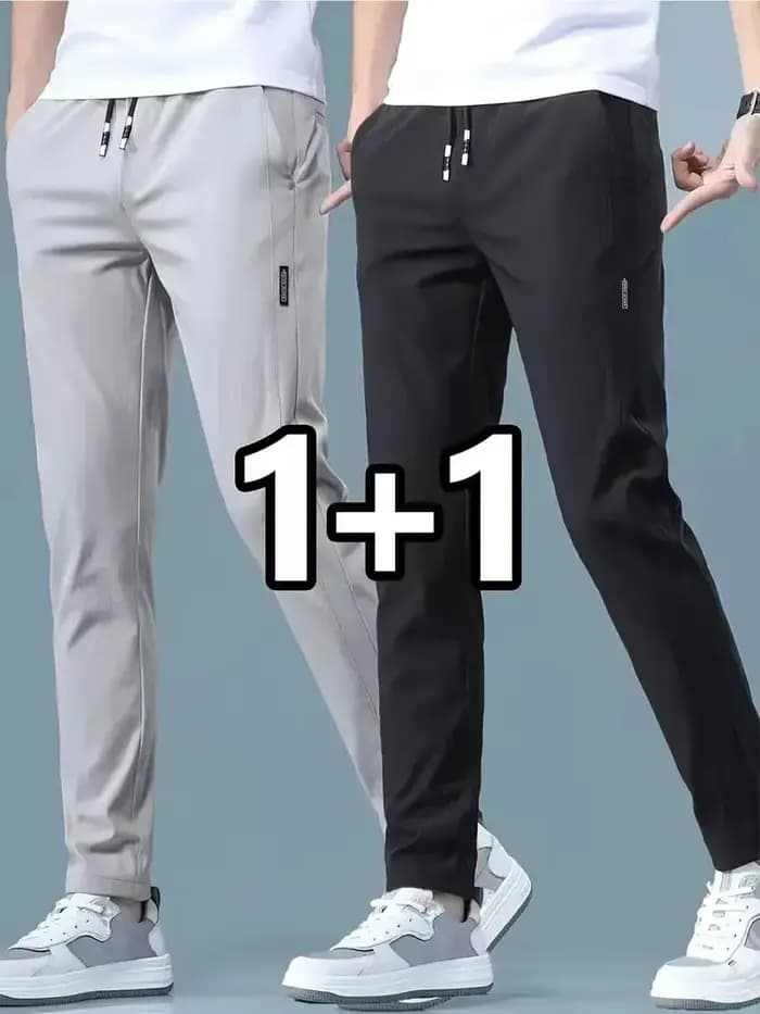 2026 Lot de 2 Pantalons de jogging décontractés pour homme en soie glacée, extensibles, coupe slim,