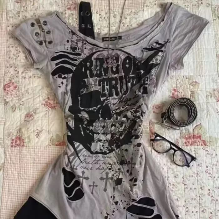 Gothique t-shirts à manches courtes crânes décontracté Punk Hip Hop rue hottie Femme t-shirt graphique