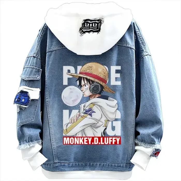 Une pièce dessin animé Denim veste personnalité créative garçons filles Couples printemps et automne à capuche faux