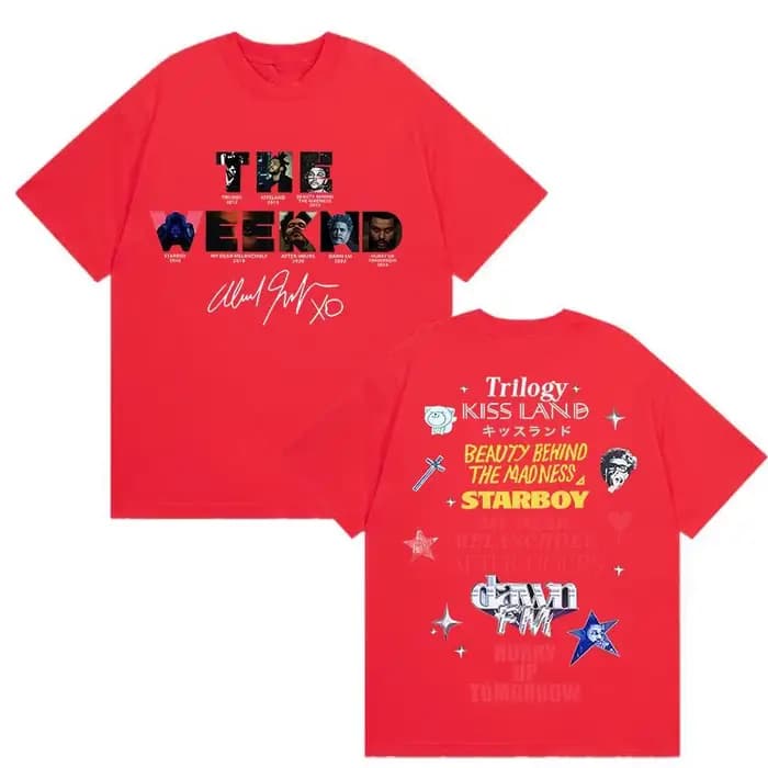 T-shirt graphique The Weeknd avec la discographie complète de l'artiste