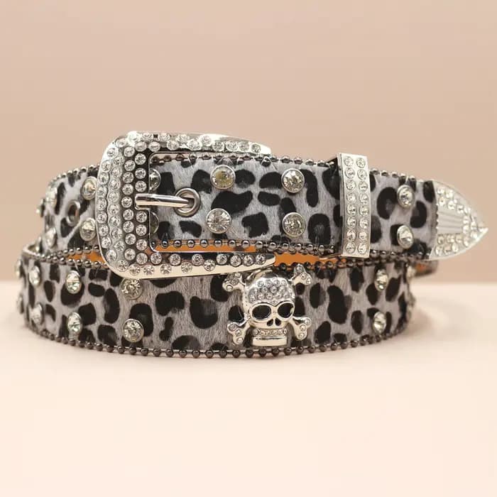 Ceinture en jean pour femme avec boucle tête de mort et strass, ceinture Y2K, design à rivets, ceint
