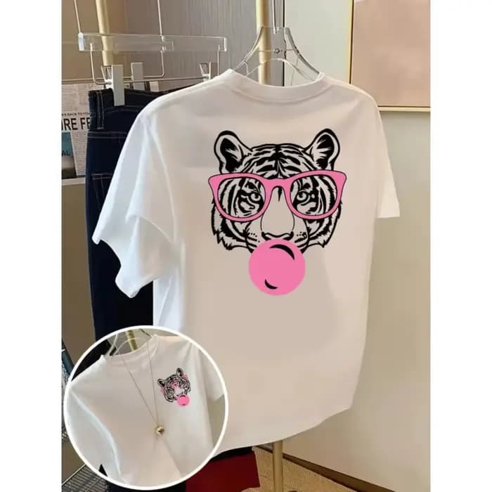 T-shirt imprimé recto-verso avec motif de lunettes de soleil tendance