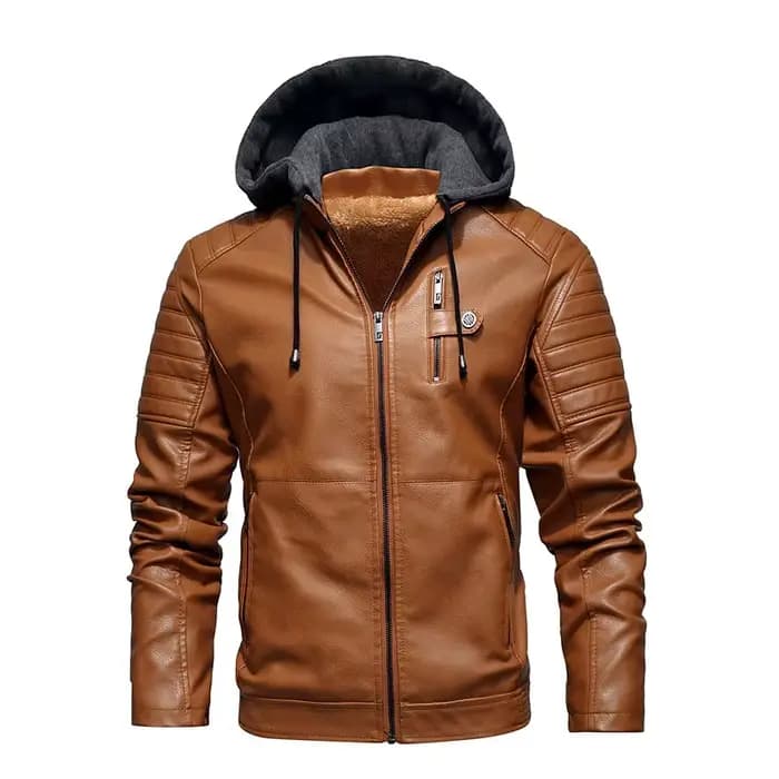 Veste en cuir à capuche en cuir PU pour hommes