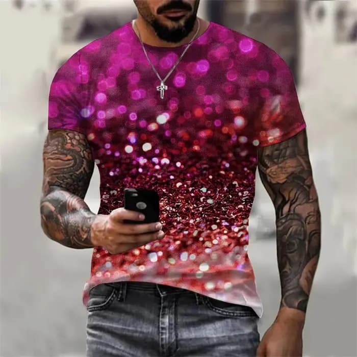 Flash Sequins Print T Shirt Men's Clothing Harajuku Streetwear Short Sleeve T Shirts Hip Hop Music Party Fashion Novel Tee Top