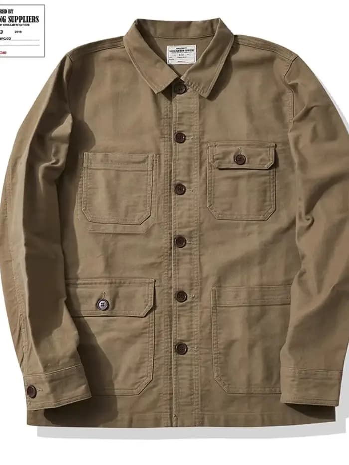 Veste de travail rétro en cuir de molleton épais OKONKWO pour homme