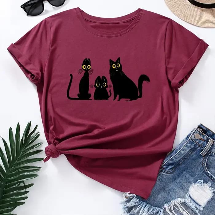 T-shirt graphique chat noir pour femme
