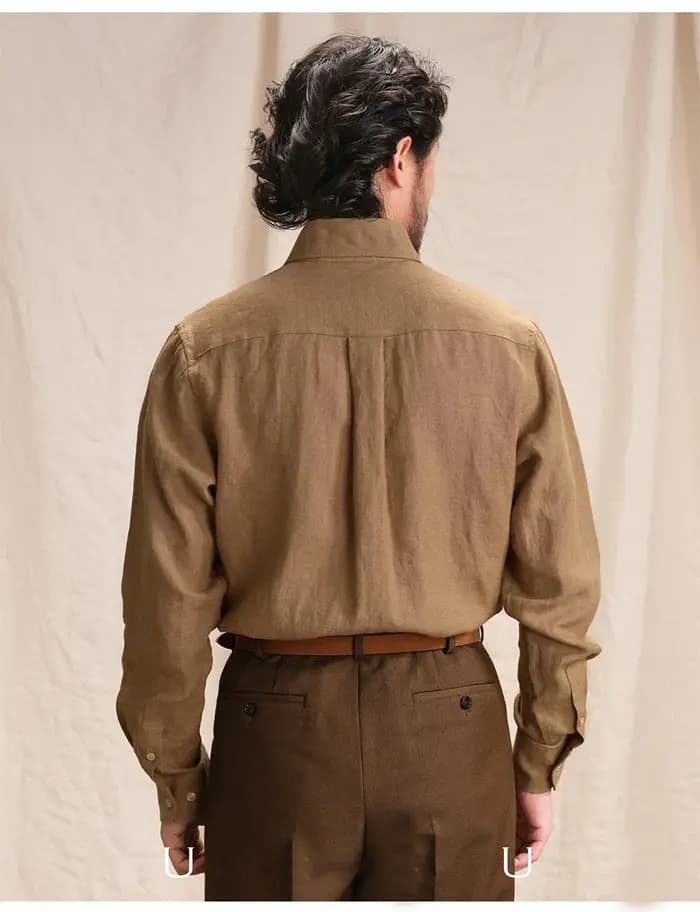 Chemise pour hommes haut de gamme en pur lin naturel - Blanc
