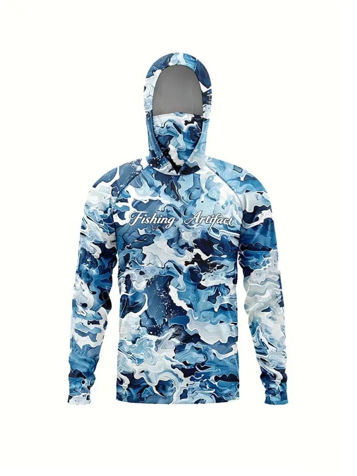 Chemise de pêche à capuche pour hommes avec masque facial