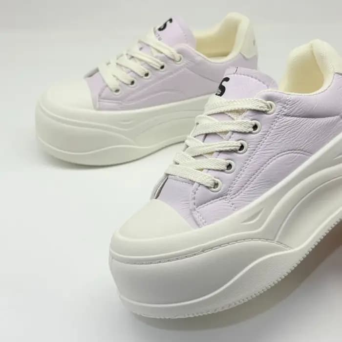 Baskets décontractées montantes en cuir violet clair à plateforme