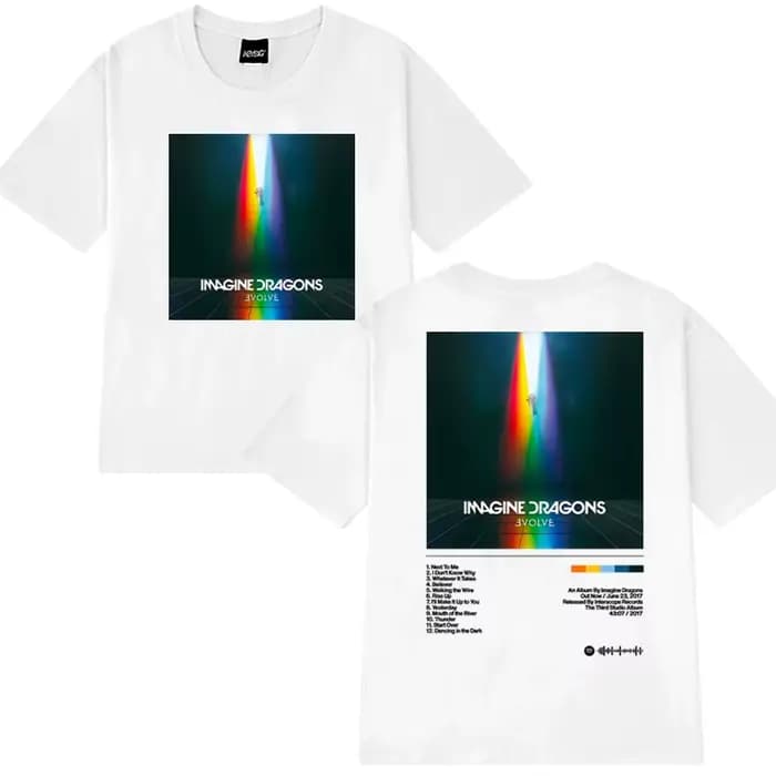 Imagine Dragons Evolve Album Double face impression t-shirt hommes femmes vintage Hip Hop streetwear unisexe coton à manches courtes T-shirts