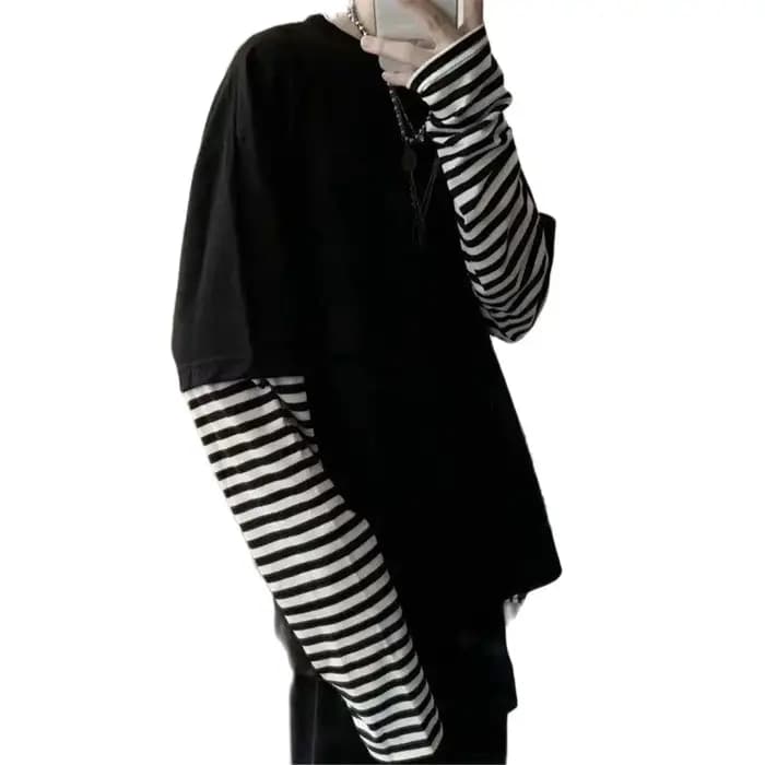 T-shirt rayé patchwork cool pour homme