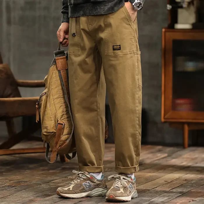Pantalon épissé avec ceinture américaine, décontracté, tendance, vêtements pour hommes, printemps et