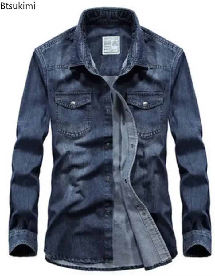 2026Men Denim Jean chemise à manches longues 100% coton de haute qualité beau Hombre décontracté