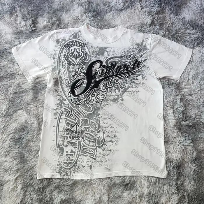 T-shirt Hip Hop Streetwear Femme Vintage Graphique Style Américain Mode Ample Tops Décontractés Couple Manches Courtes Vêtements