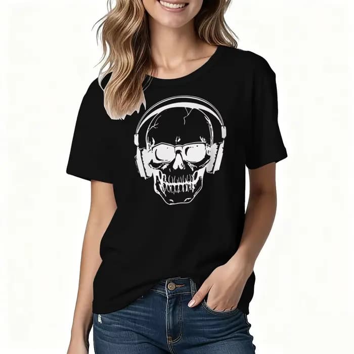 T-shirt lumineux à imprimé crâne pour hommes et femmes, vêtements amusants, musique, squelette, DJ,