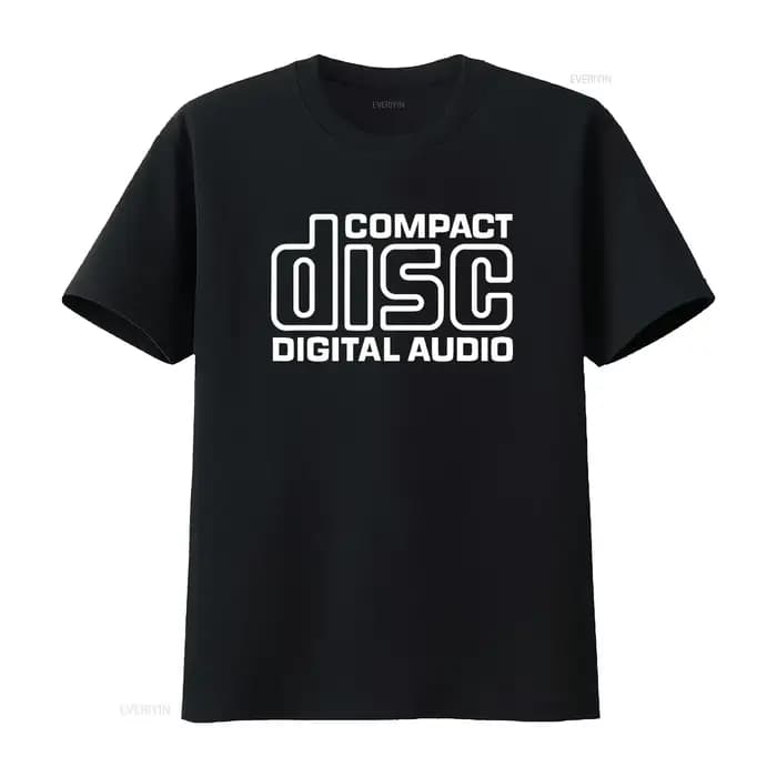 Logo CD disque Compact Audio numérique rétro années 80 90 t-shirt esthétique vintage lavé graphique doux légèrement homme unisexe respirant