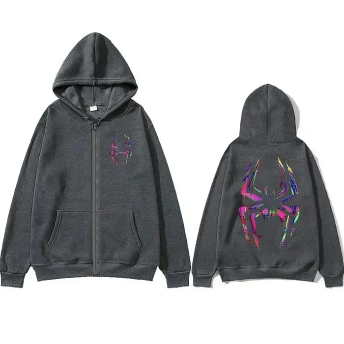 Sweat à capuche zippé imprimé araignée pour hommes